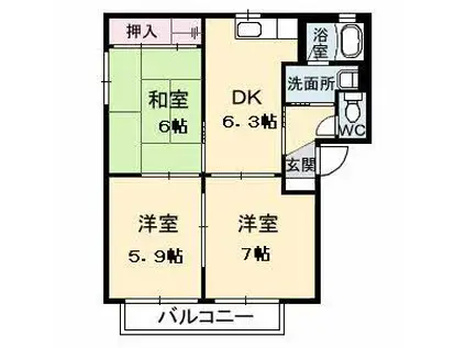 サンパティーク ロジュマン II(3DK/1階)の間取り写真