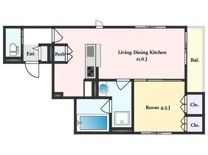 メテオレジデンス三軒茶屋(1LDK/2階)の間取り写真