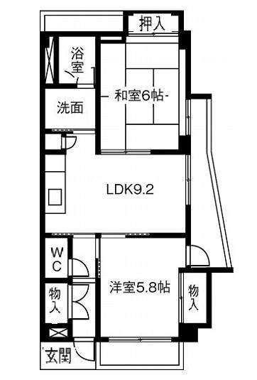 名鉄小牧線 小牧原駅 徒歩4分 3階建 築25年(2LDK/1階)の間取り写真