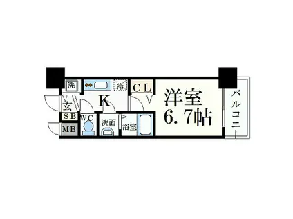 プレサンス丸の内流雅(1K/6階)の間取り写真
