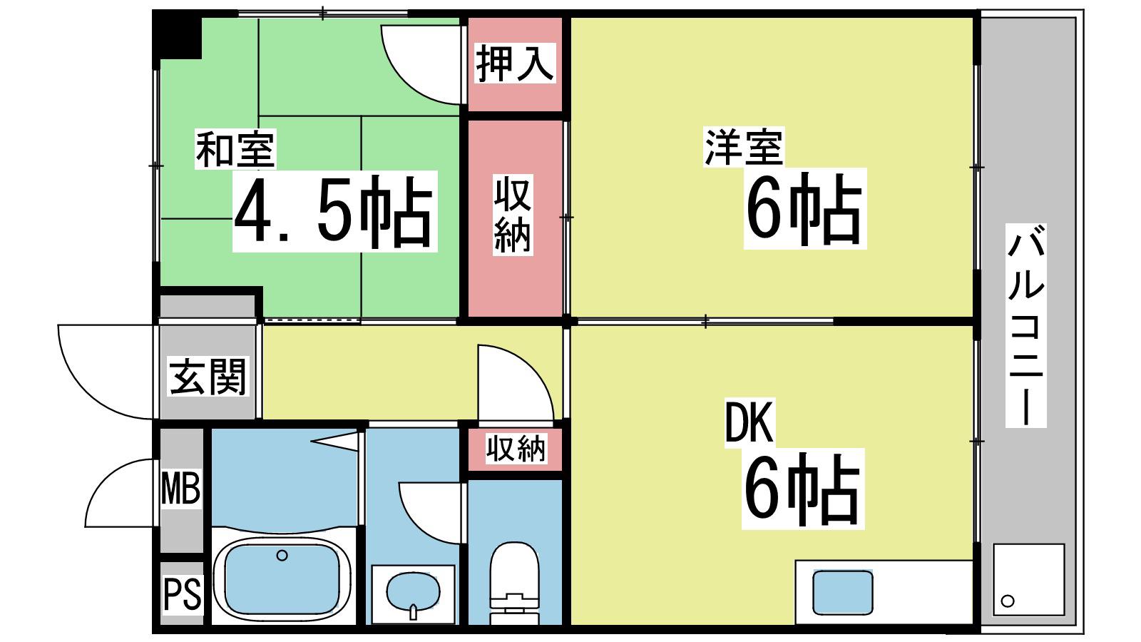 六甲道レクラン(2DK/2階)の間取り写真