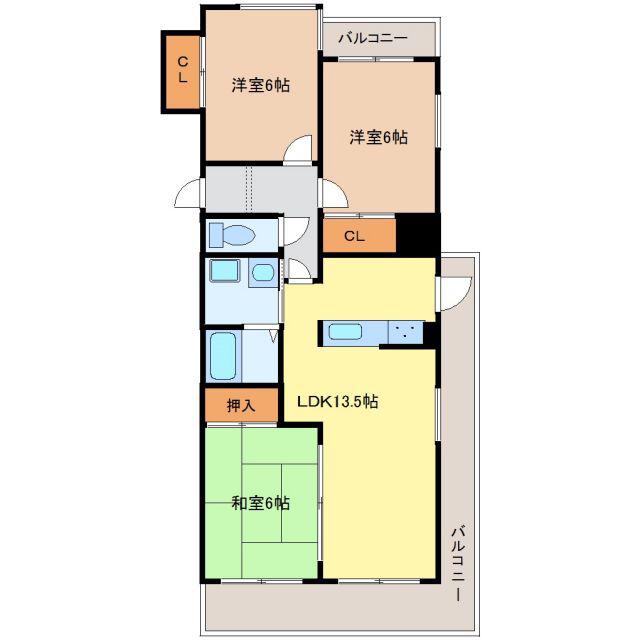 ドエル平和が丘(3LDK/2階)の間取り写真