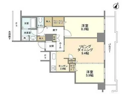 トルナーレ日本橋浜町(2LDK/22階)の間取り写真