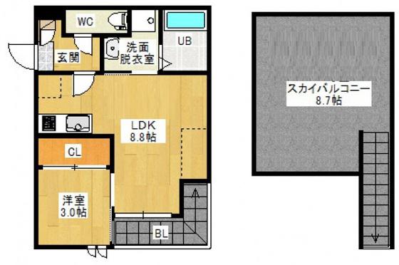 GRANDTIC ORANGE(1LDK/2階)の間取り写真