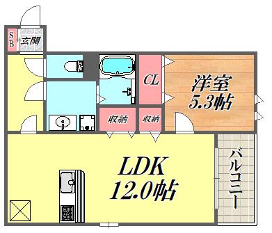 リレント武庫之荘(1LDK/1階)の間取り写真