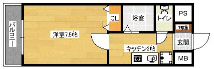 センチュリー曙 I(1K/3階)の間取り写真