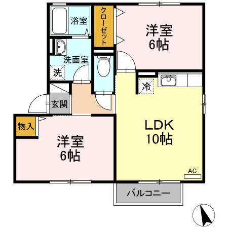 グリーンコート B棟(2LDK/2階)の間取り写真