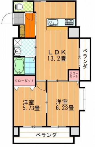 ひかりハイツ石手川(2LDK/11階)の間取り写真