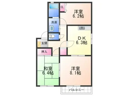 フレグランス・ヴィラA棟(3DK/2階)の間取り写真