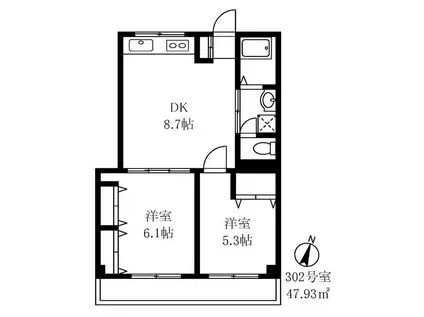 雪谷メゾンネージュ(2DK/3階)の間取り写真
