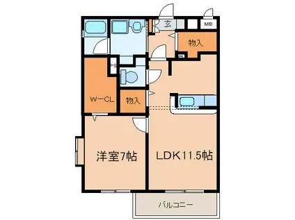COSMOIR(1LDK/2階)の間取り写真