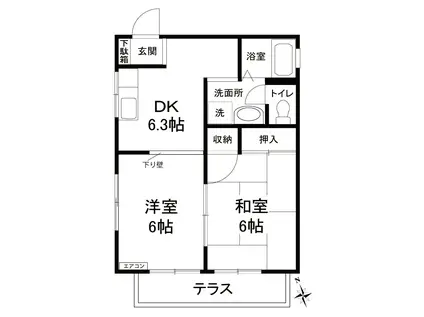 ニューハイツミエ(2DK/1階)の間取り写真