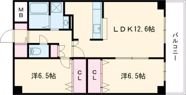 フォンテーヌII(2LDK/2階)の間取り写真