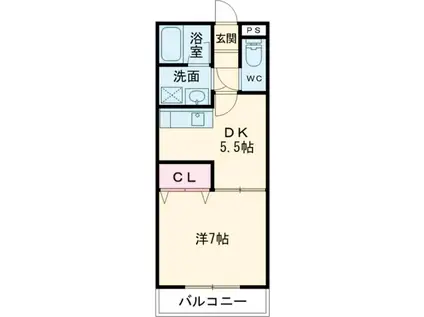 ヴィラ高天(1K/2階)の間取り写真