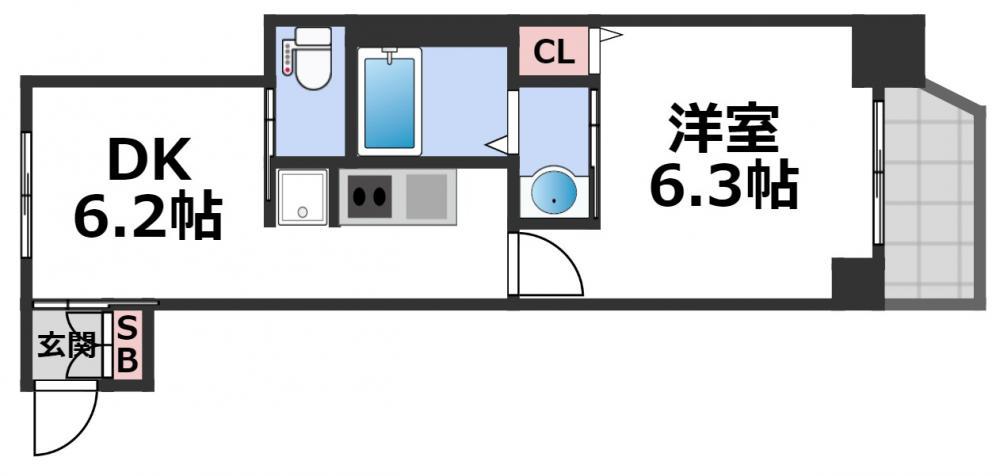 リフレス天王寺国分町(1DK/8階)の間取り写真