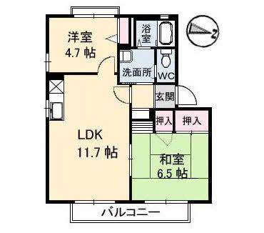 フレグランス竹原 A棟(2LDK/2階)の間取り写真