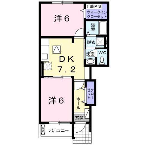 アウローラ(2DK/1階)の間取り写真