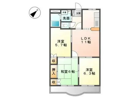 エランドールII(3LDK/1階)の間取り写真