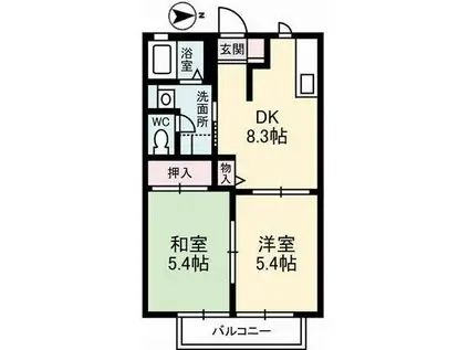 シャーメゾンわかばD棟(2DK/2階)の間取り写真