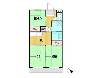 ルミナス日立(3K/2階)の間取り写真