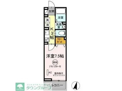 セジュール AOBA ボヌール(1K/2階)の間取り写真