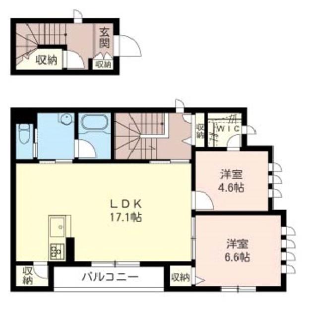 リバークリーク古淵(2LDK/2階)の間取り写真