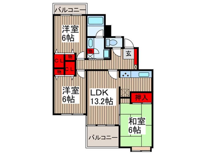 日進レジデンス(3LDK/2階)の間取り写真