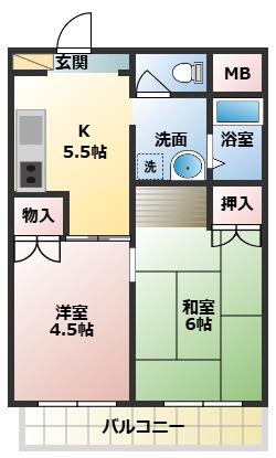 パインリーフ天理(2DK/4階)の間取り写真