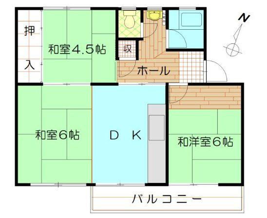 公団狭山28棟(3DK/4階)の間取り写真
