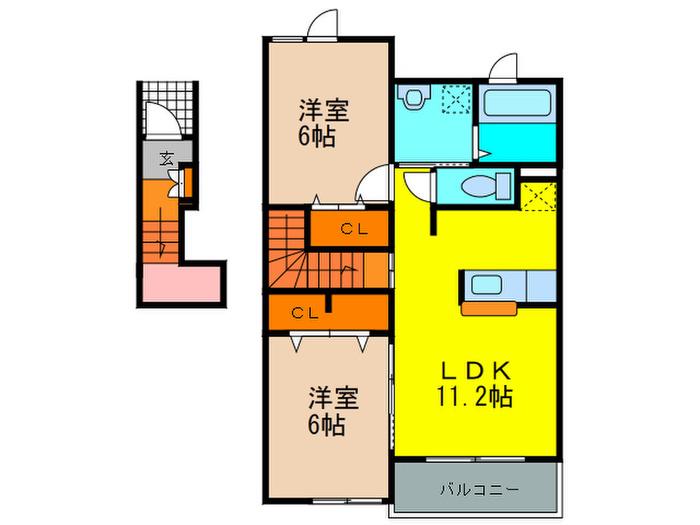 プロムナード笹部II(2LDK/2階)の間取り写真