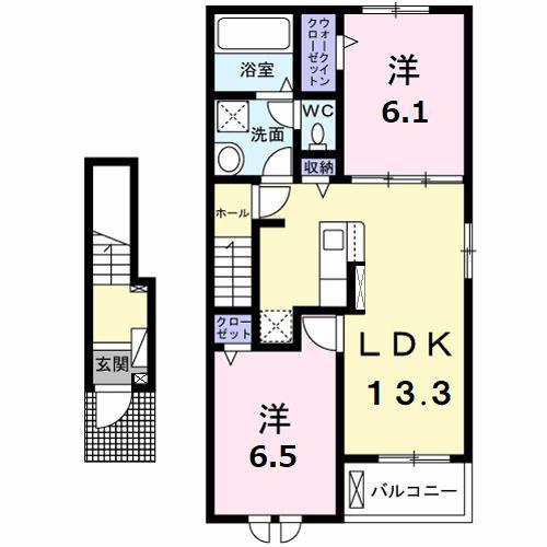 ラ・ルミエール B(2LDK/2階)の間取り写真