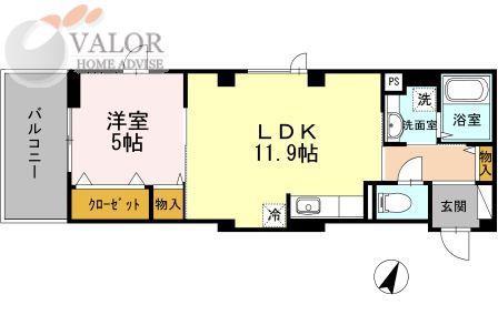 SKYSHORE(1LDK/4階)の間取り写真