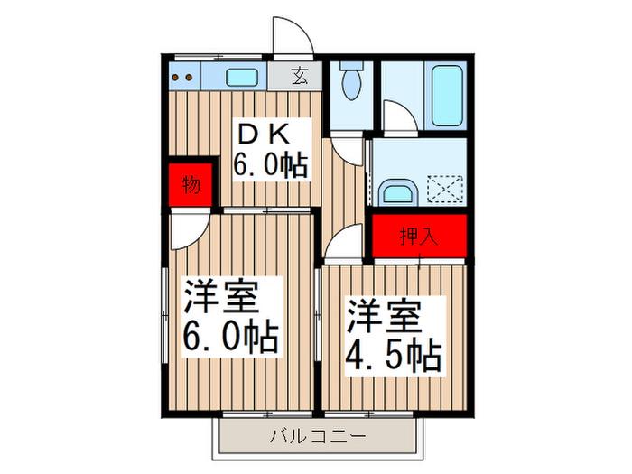プライムコート(2DK/2階)の間取り写真