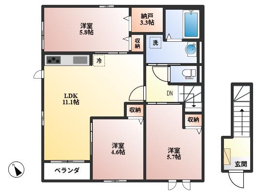 北桜塚レジデンス(3LDK/2階)の間取り写真