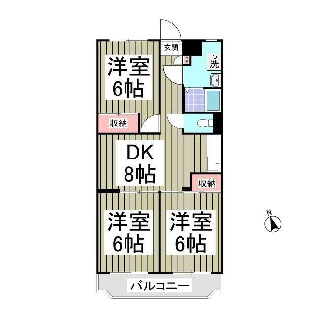 風見鶏グランドハイツII(3DK/4階)の間取り写真