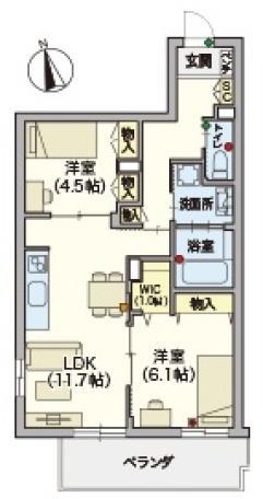 ヘーベルVILLAGE 浦和本太(2LDK/3階)の間取り写真