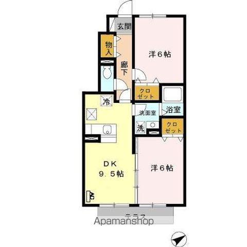 ル・シエージュII(2DK/1階)の間取り写真