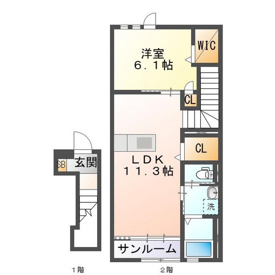 GRAND HOME(1LDK/2階)の間取り写真