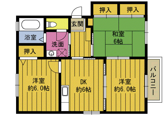 コンフォート北B(3DK/2階)の間取り写真