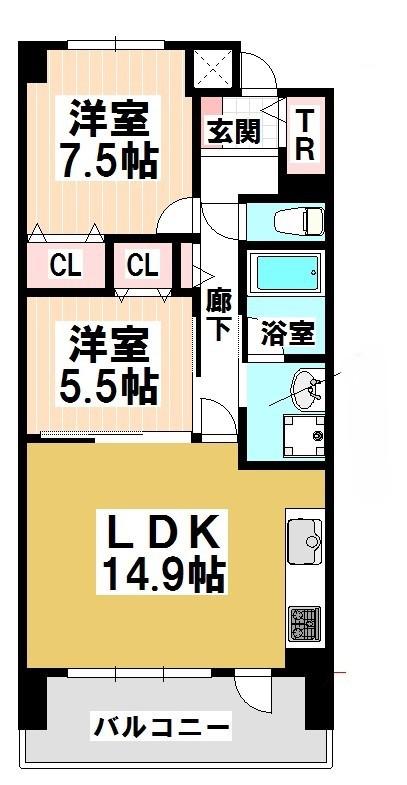 戸部マンション(2LDK/1階)の間取り写真