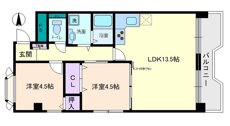 ドムール長居南館(2LDK/8階)の間取り写真