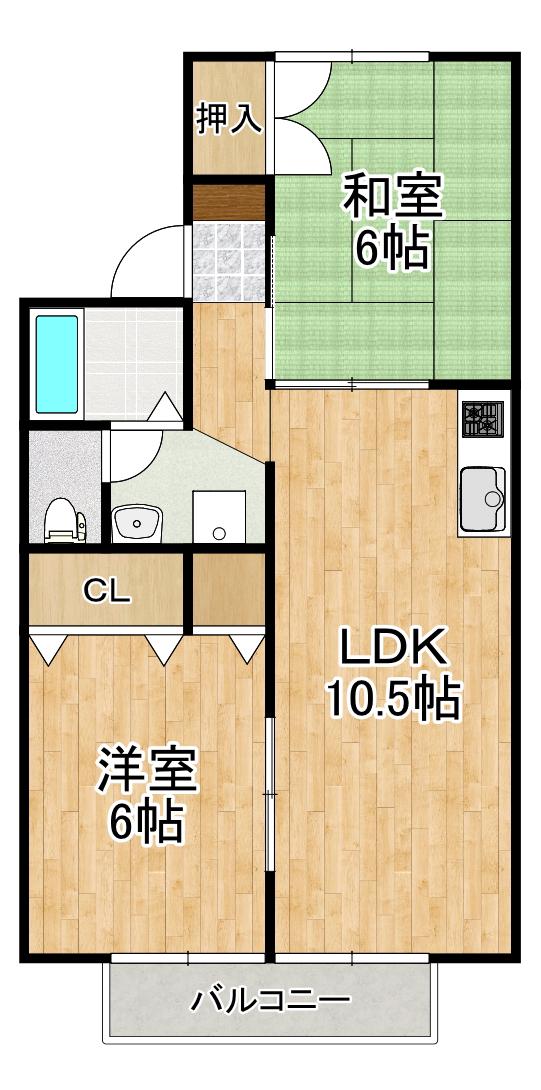 パークサイドうがわ(2LDK/2階)の間取り写真