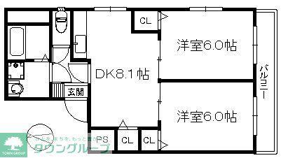 ピュール西の丘 272(2DK/2階)の間取り写真