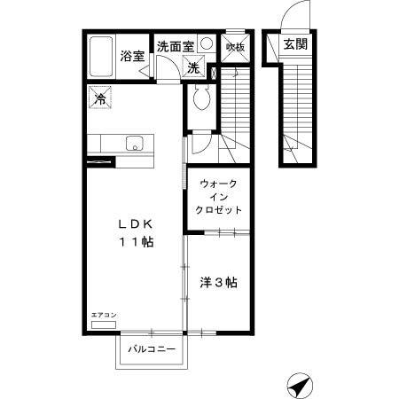 ロイヤルコート茨島(1LDK/2階)の間取り写真