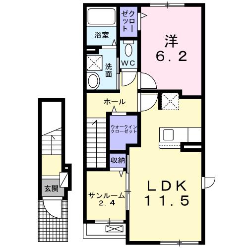 ポルト ボヌールI(1LDK/2階)の間取り写真