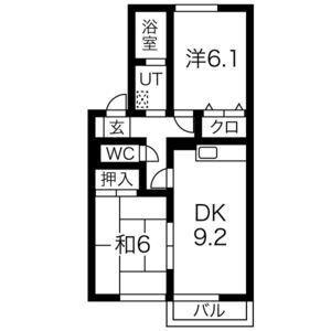 セジュール三笠B棟(2DK/1階)の間取り写真