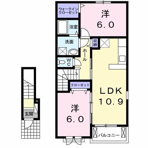 ミニヨンパレ I(2LDK/2階)の間取り写真