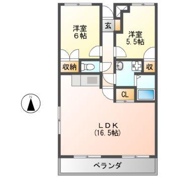 ウィングヒルズ羽曳野(2LDK/3階)の間取り写真