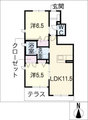 シャーメゾン野一色 A棟(2LDK/1階)の間取り写真