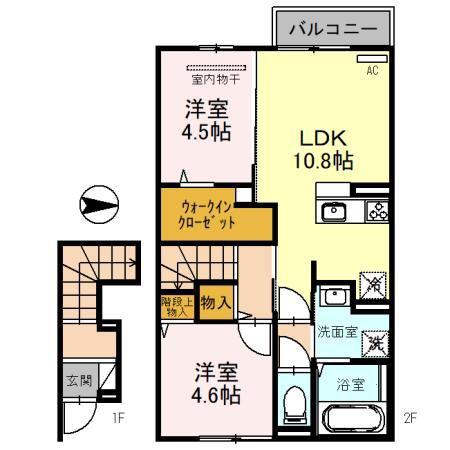 スカイ モーリー(2LDK/2階)の間取り写真